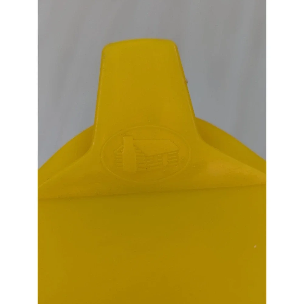 Log Cabin vintage syrup dispenser pitcher amber glass yellow lid patriotic eagle